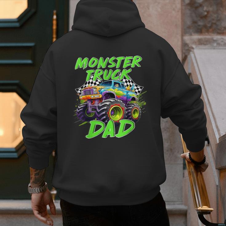 Monster Truck Dad Family Matching Birthday Party Fathers Day Men's Hoodie Back Print