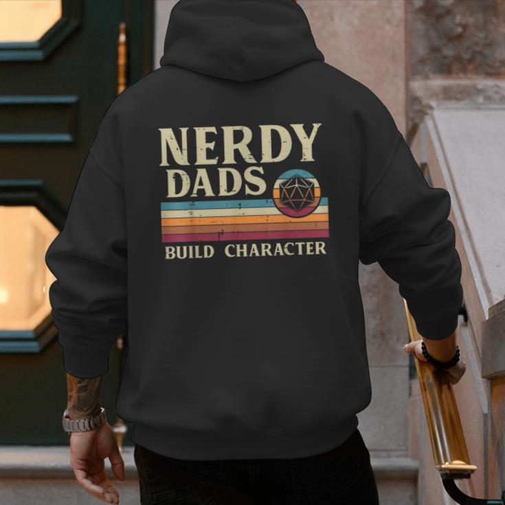 Nerdy Dads Build Character Retro Fathers Day Daddy Papa Men Men's Hoodie Back Print