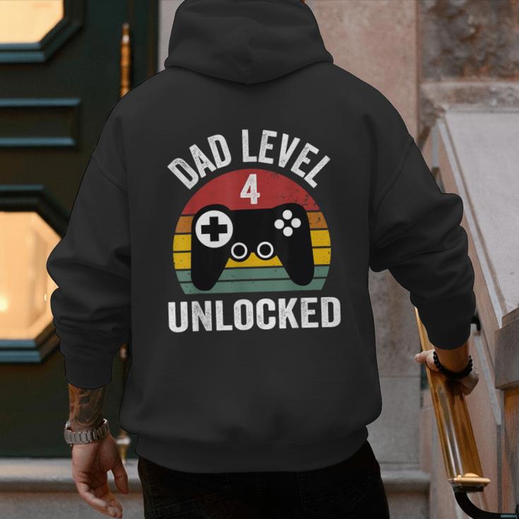 New Dad Shirt Dad Level 4 Unlocked For 4 Kids Gaming Men's Hoodie Back Print