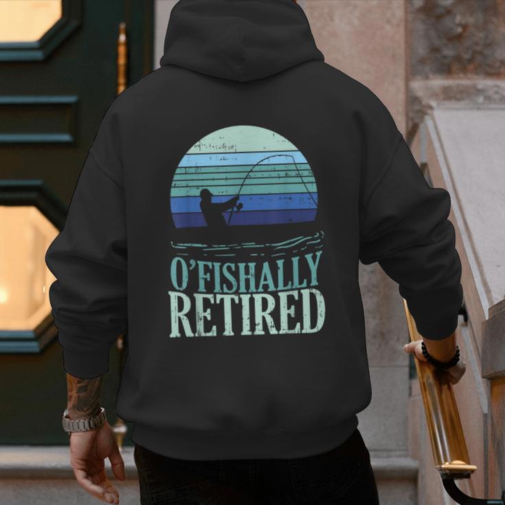 Ofishally Retired Fishing Retro Retirement Dad Men Men's Hoodie Back Print