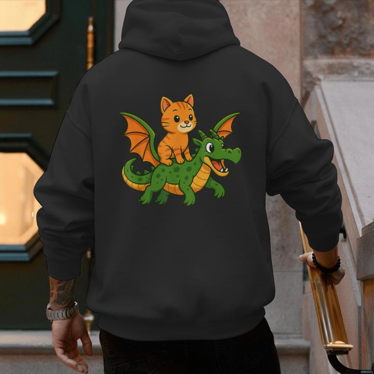 Orange Cat Dragon Riding Animal Lover Mom Dad Kids Men's Hoodie Back Print