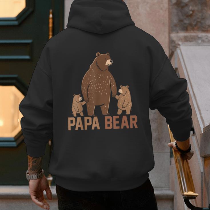 Papa Bear Dad Two Cubs Daddy Bear 2 Kids Father's Day Men's Hoodie Back Print