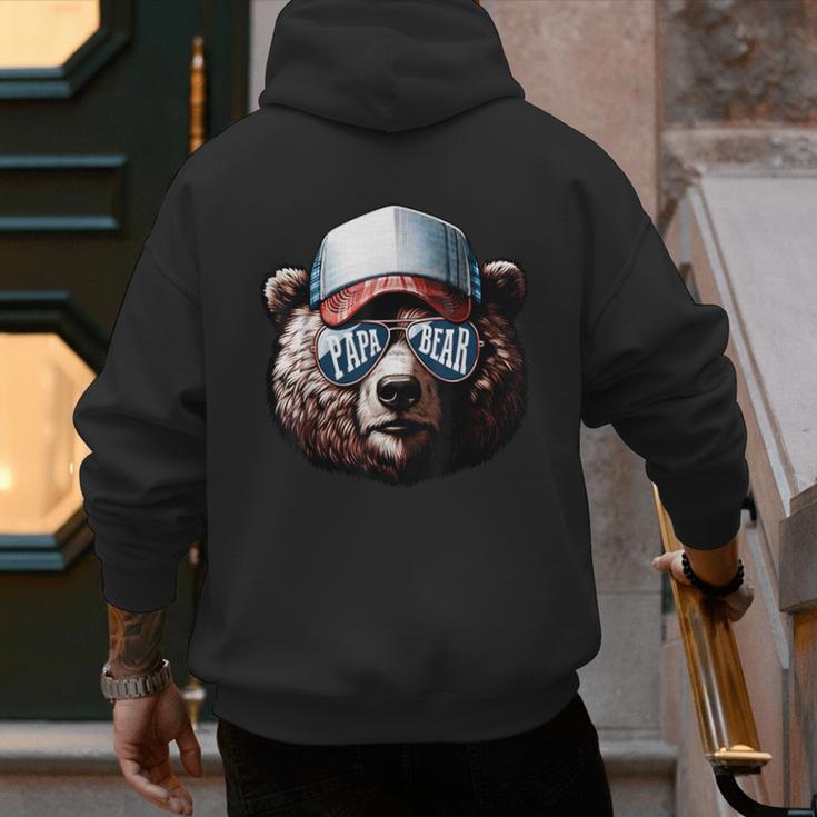 Papa Bear Face Cool Dad Style Retro Fathers Day Daddy Bear Men's Hoodie Back Print