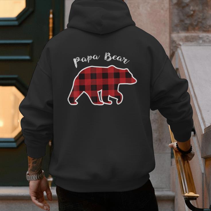 PAPA Bear Men Red Plaid Christmas Pajama Family Dad Small Men's Hoodie Back Print