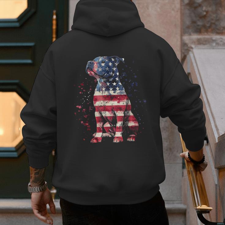 Patriotic Pitbull American Flag 4th Of July Dog Pitbull Dad Men's Hoodie Back Print