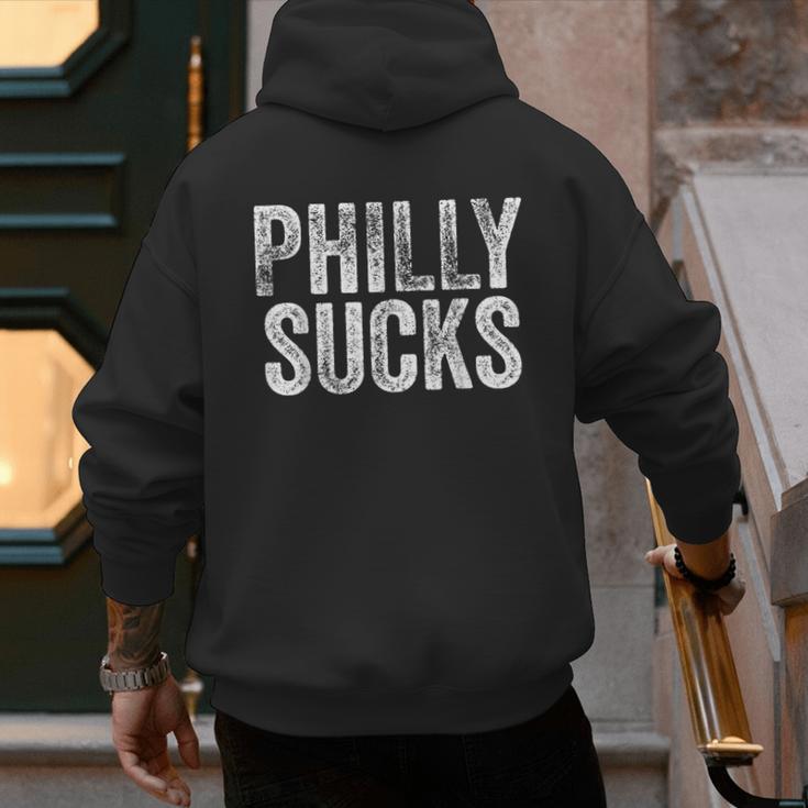 PHILLY SUCKS Philadelphia Hate City Gag Humor Dad Men's Hoodie Back Print
