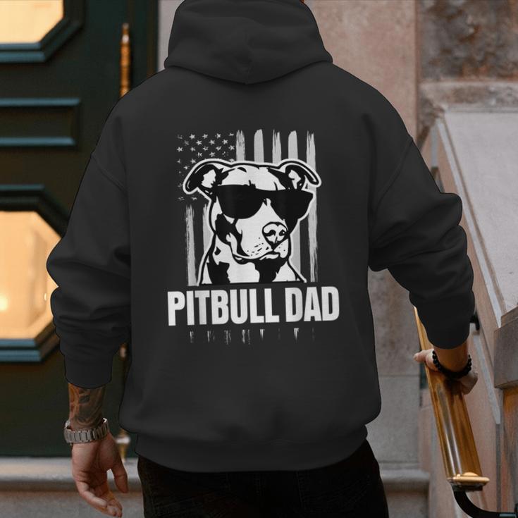 Pitbull Dad Men Pitbull Lover For Dog Dad American Flag Men's Hoodie Back Print