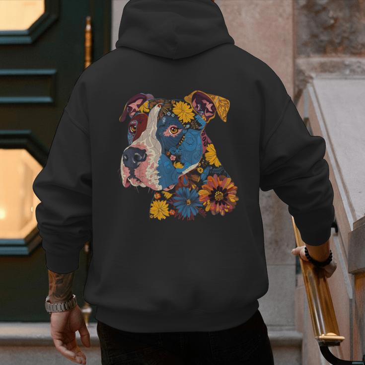 Pitbull Floral Dog Lover Vintage Flower Art Pitbull Mom Dad Men's Hoodie Back Print