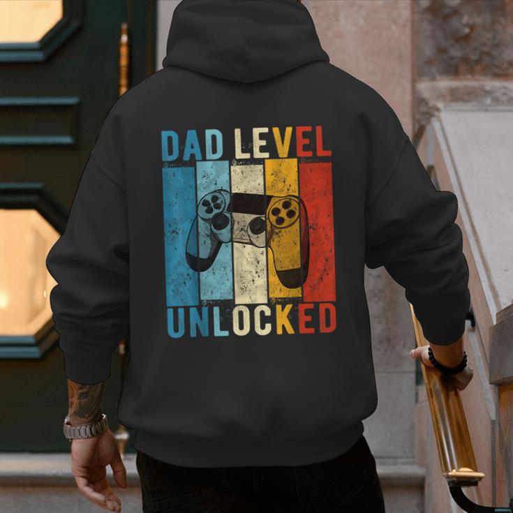 Pregnancy Announcement Dad Level Unlocked New Daddy Father Men's Hoodie Back Print