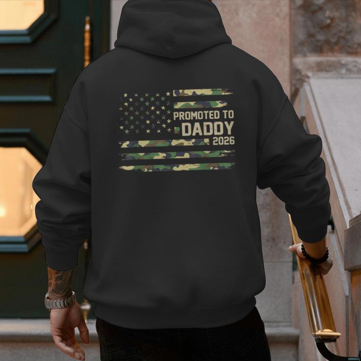 Promoted To Daddy Est 2026 Camo USA Flag New Dad 2026 Men's Hoodie Back Print