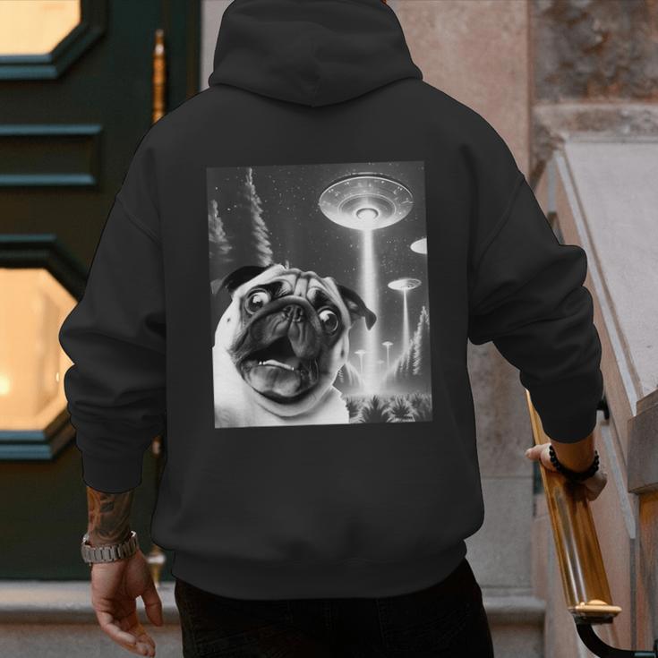 Pug Alien UFO Taking a Selfie Dog Mom Dad Men's Hoodie Back Print