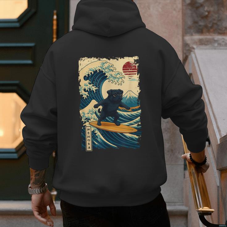 Pug Japanese Kanagawa Wave Surfing Japan Mom Dad Kids Men's Hoodie Back Print Pug Japanese Kanagawa Wave Surfing Japan Mom Dad Kids Men's Hoodie Back Print