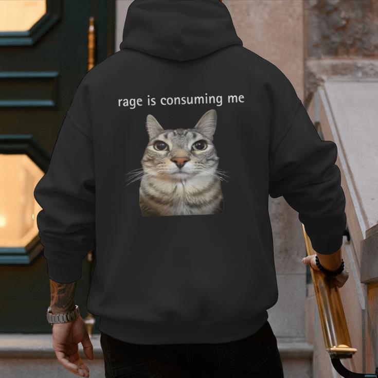 Rage Is Consuming Me Silly Staring Cat Meme Dad Mom Men's Hoodie Back Print Rage Is Consuming Me Silly Staring Cat Meme Dad Mom Men's Hoodie Back Print