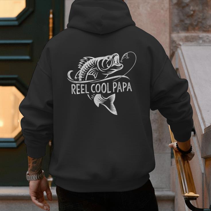 Reel Cool Papa Fishing Dad Father's Day Fisherman Fish Men's Hoodie Back Print
