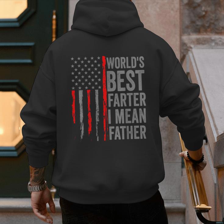 Retro Dad World's Best Farter I Mean Father Vintage Flag Usa Men's Hoodie Back Print