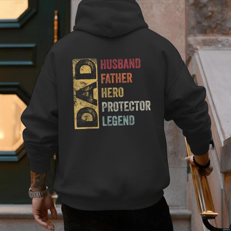 Retro Husband Father Hero Protector Legend Father Day Dad Men's Hoodie Back Print
