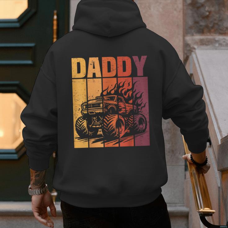 Retro Monster Truck Daddy Matching Family Birthday Party Men's Hoodie Back Print
