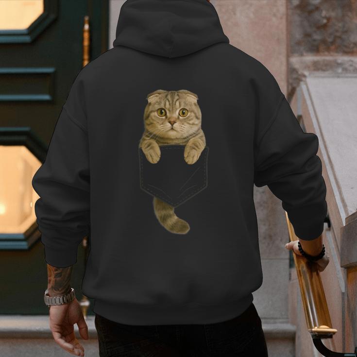 Scottish Fold Cat Pocket Cat Mom Cat Dad Cat Lover Men's Hoodie Back Print