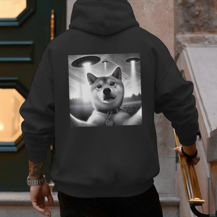 Shiba Inu Dog Dad Mom Graphic Selfie UFOs Weird Aliens Men's Hoodie Back Print