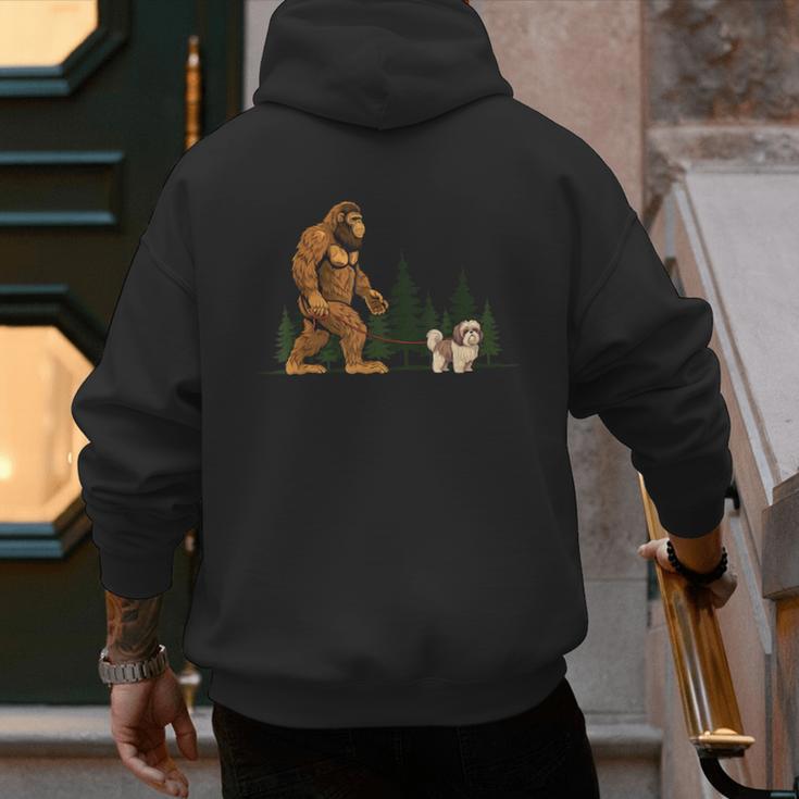 Shih Tzu Bigfoot Dog Walking Mom Dad Kids Men's Hoodie Back Print