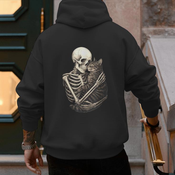 Skeleton Hugging Cat Halloween Cat Lover Cat Mom Dad Men's Hoodie Back Print