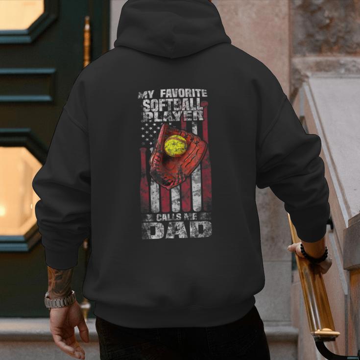 Softball Dad My Favorite Softball Player Calls Me Dad Men's Hoodie Back Print