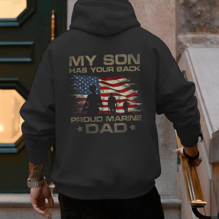 My Son Has Your Back Marine Dad Camouflage Men's Hoodie Back Print