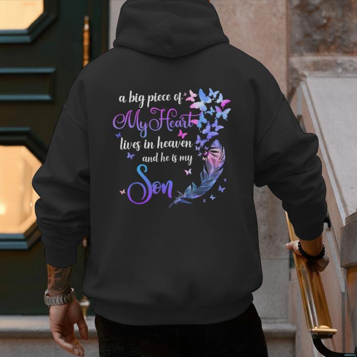 My Son Lives In Heaven Memorial Quotes Love Mom Dad Matching Men's Hoodie Back Print