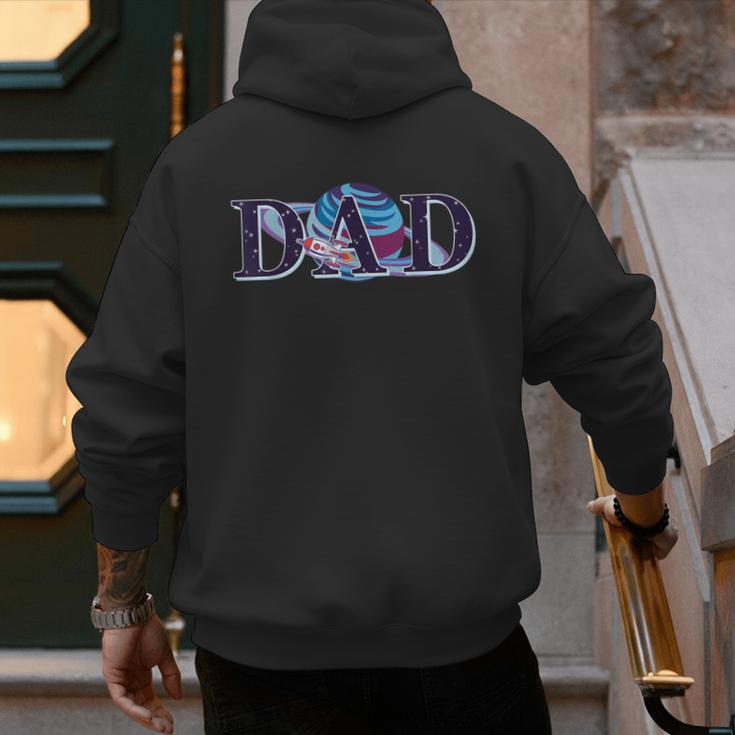 Space Dad Family Matching Mom Space Birthday Theme Party Men's Hoodie Back Print