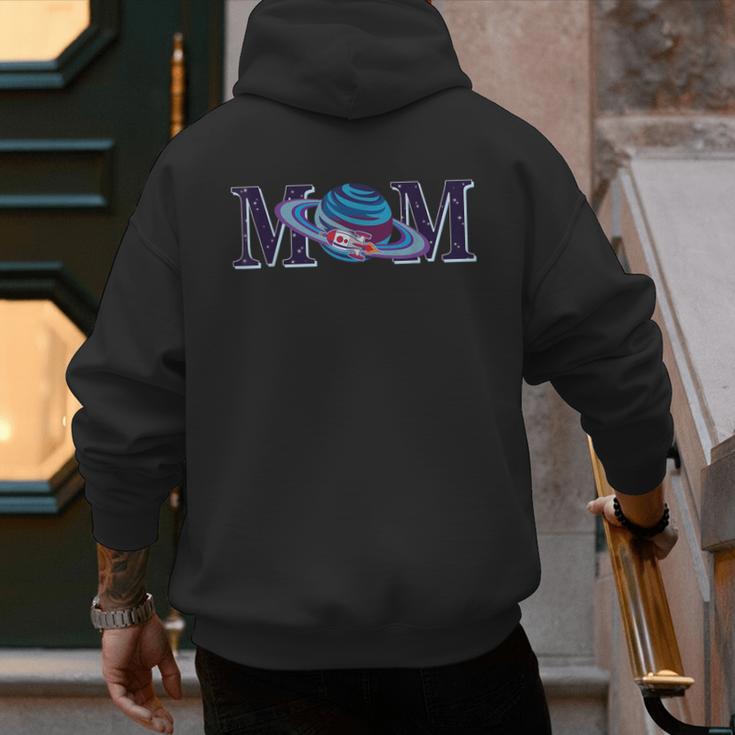 Space Mom Family Matching Dad Space Birthday Theme Party Men's Hoodie Back Print