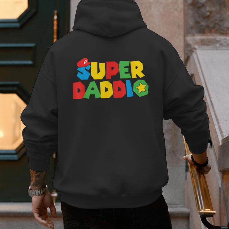 Super Gamer Dad Unleashed Celebrating Fatherly Powers Men's Hoodie Back Print