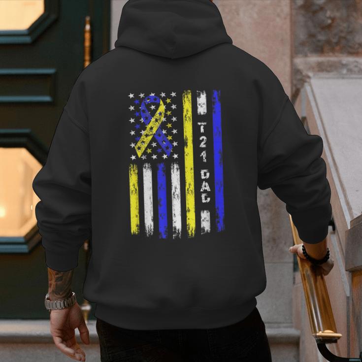 T21 Dad American Flag Down Syndrome Awareness Men's Hoodie Back Print