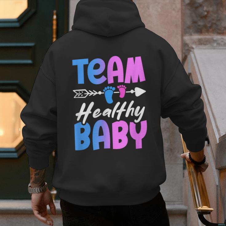 Team Healthy Baby Gender Reveal Pregnancy Mom Dad Men's Hoodie Back Print
