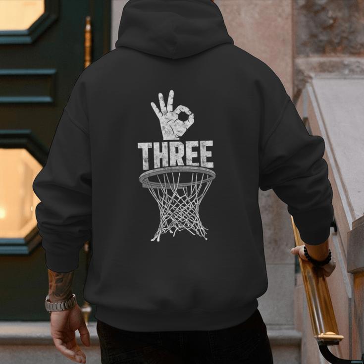 Three Points Throw Basketball Player Fan Dad Joke Tee Men's Hoodie Back Print