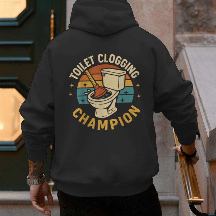 Toilet Clogging Champion Bathroom Humor Dad Jokes Men's Hoodie Back Print