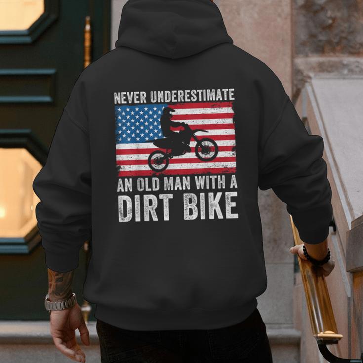 Never Underestimate An Old Man With A Dirt Bike Grandpa Dad Men's Hoodie Back Print