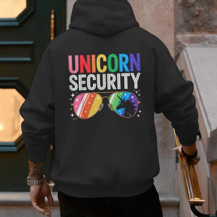 Unicorn Security Birthday Family Halloween Costume Mom Dad Men's Hoodie Back Print Unicorn Security Birthday Family Halloween Costume Mom Dad Men's Hoodie Back Print