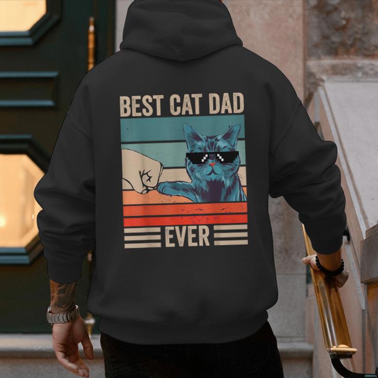 Vintage Best Cat Dad Ever Bump Fist Father's Day Cat Daddy Men's Hoodie Back Print