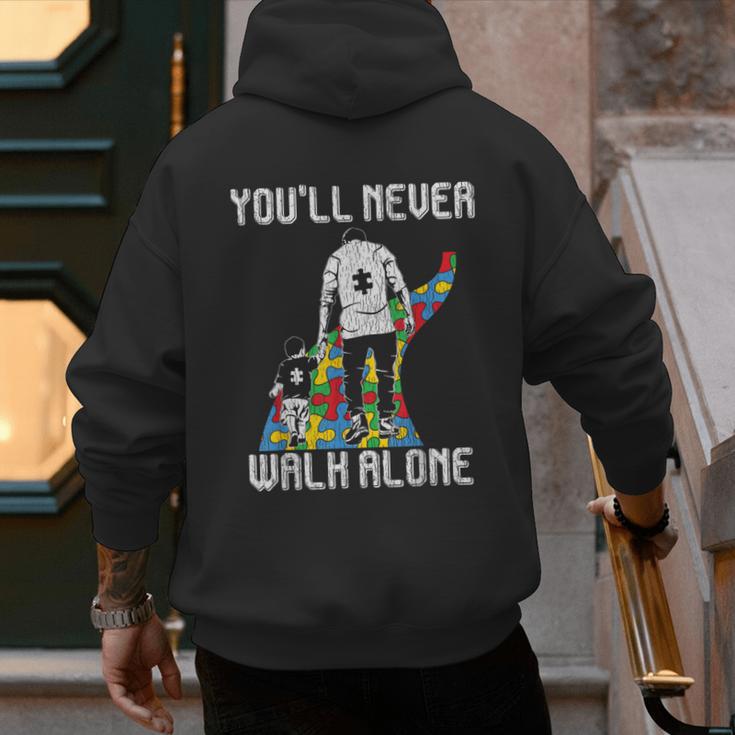 Vintage Father Son Family Autistic Kids Autism Awareness Dad Men's Hoodie Back Print