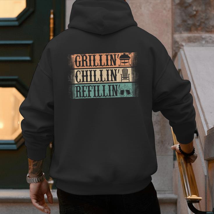 Vintage Grill Dad Grilling Chilling Refilling Men's Hoodie Back Print