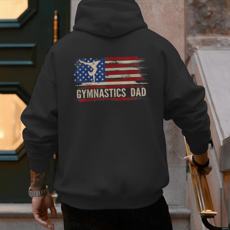 Vintage Gymnastics Dad American USA Flag Sports Men's Hoodie Back Print