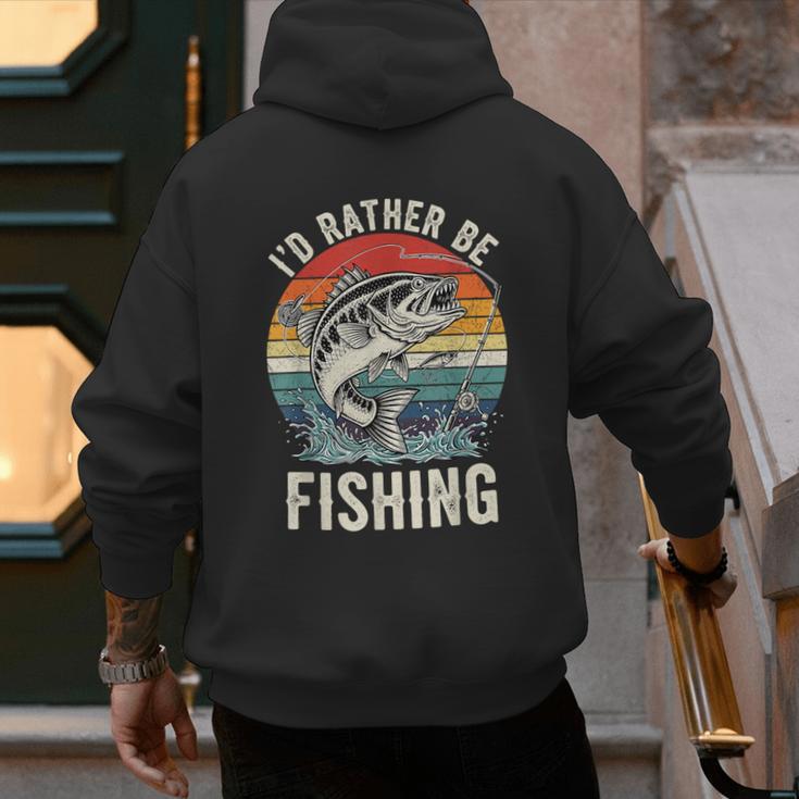 Vintage I'd Rather Be Fishing Graphic Bass Dad Boy Men Men's Hoodie Back Print