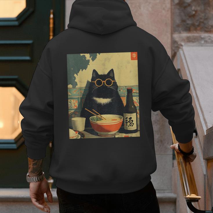 Vintage Japanese Cat Ramen Cat Dad Retro Graphic Women Men's Hoodie Back Print Vintage Japanese Cat Ramen Cat Dad Retro Graphic Women Men's Hoodie Back Print