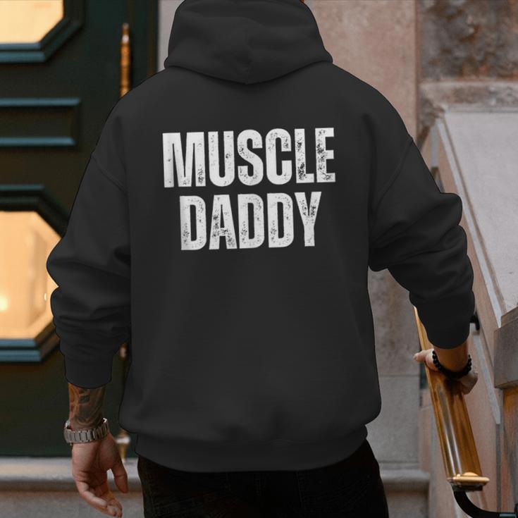 Vintage Muscle Daddy Weightlifter Dad Cool Father Workout Men's Hoodie Back Print