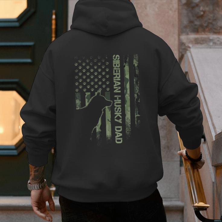 Vintage USA Camo Flag Proud Siberian Husky Dad Silhouette Men's Hoodie Back Print