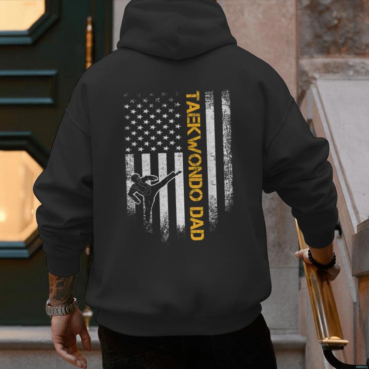 Vintage USA Flag Korea Taekwondo Training Dad Silhouette Men's Hoodie Back Print