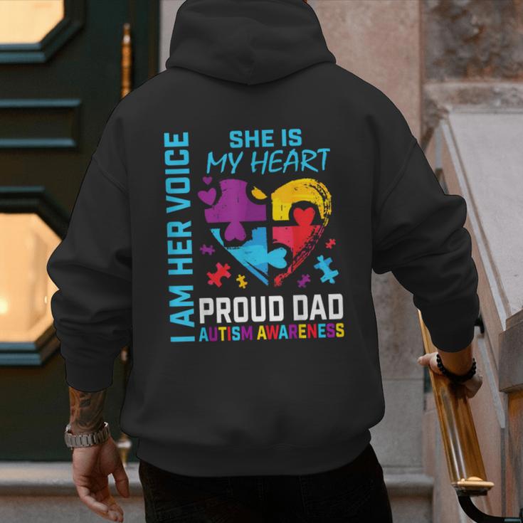 I Am Her Voice She Is My Heart Autism Awareness Daughter Dad Men's Hoodie Back Print