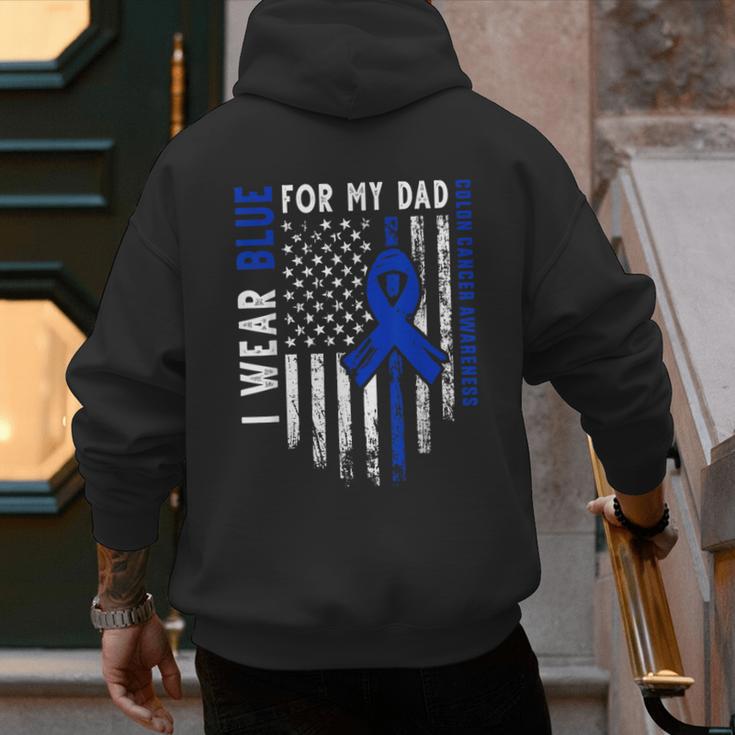 I Wear Blue For My Dad Colon Cancer Awareness Blue USA Flag Men's Hoodie Back Print