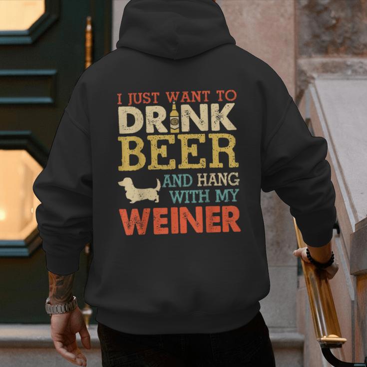 Weiner Dachshund Dad Drink Beer Hang With Dog Vintage Men's Hoodie Back Print