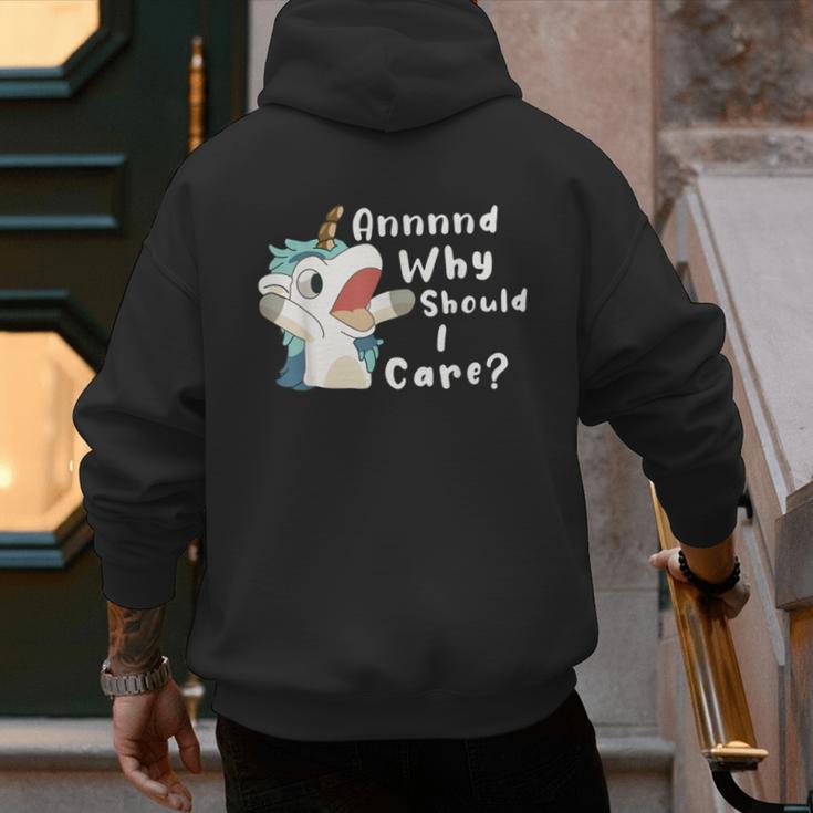 And Why Should I Care Sarcastic Unicorn Dad Mom Men's Hoodie Back Print